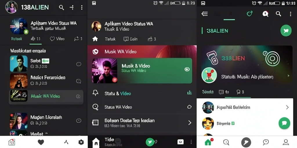 Antarmuka aplikasi 138ALIEN untuk video status WA yang menarik.