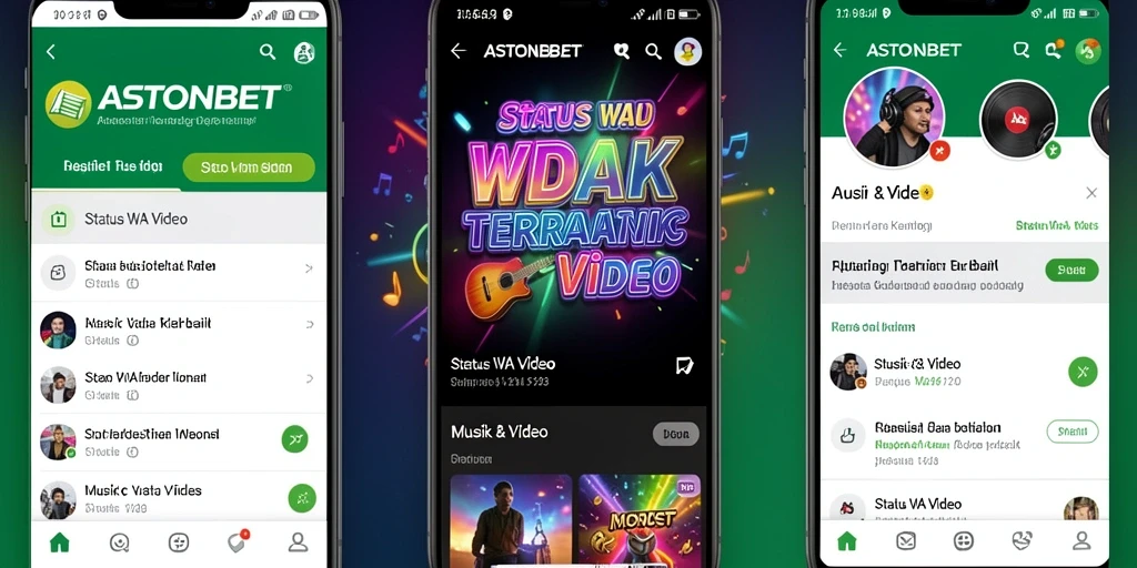 Tampilan antarmuka aplikasi ASTONBET dengan fitur Status WA Video.
