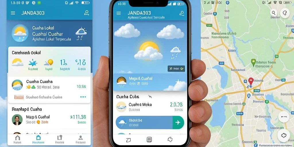 Antarmuka aplikasi JANDA303 menampilkan informasi cuaca lokal yang detail.