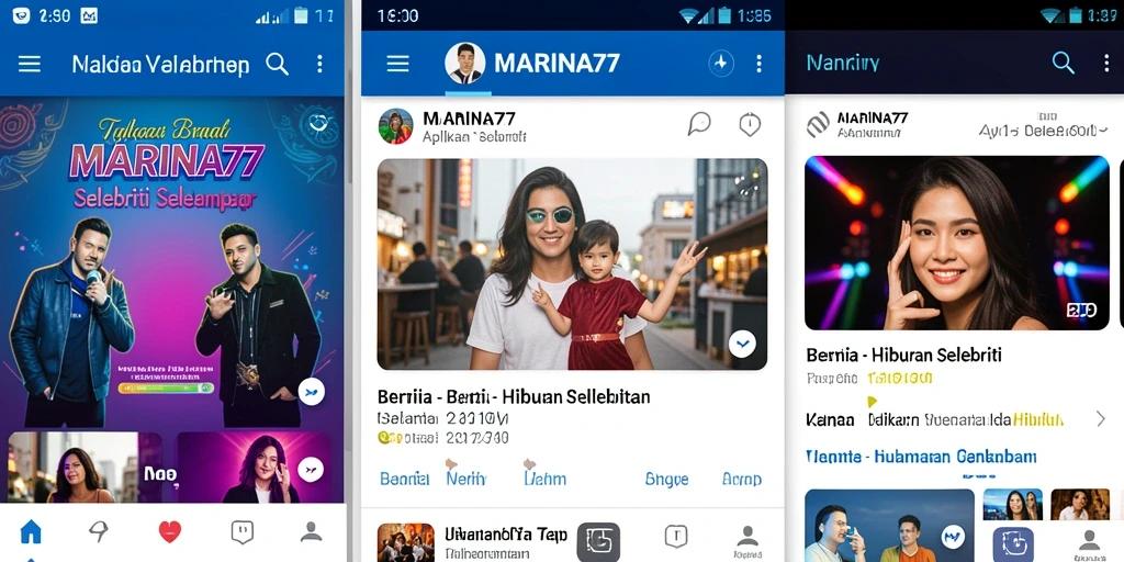 Antarmuka interaktif MARINA77 menampilkan berita hiburan selebriti.